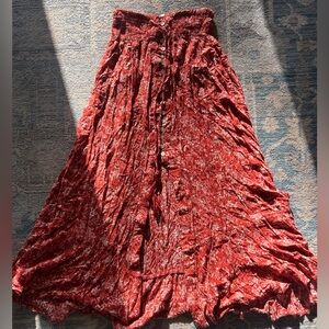 Small Red Maxi Skirt with Button-Down Front